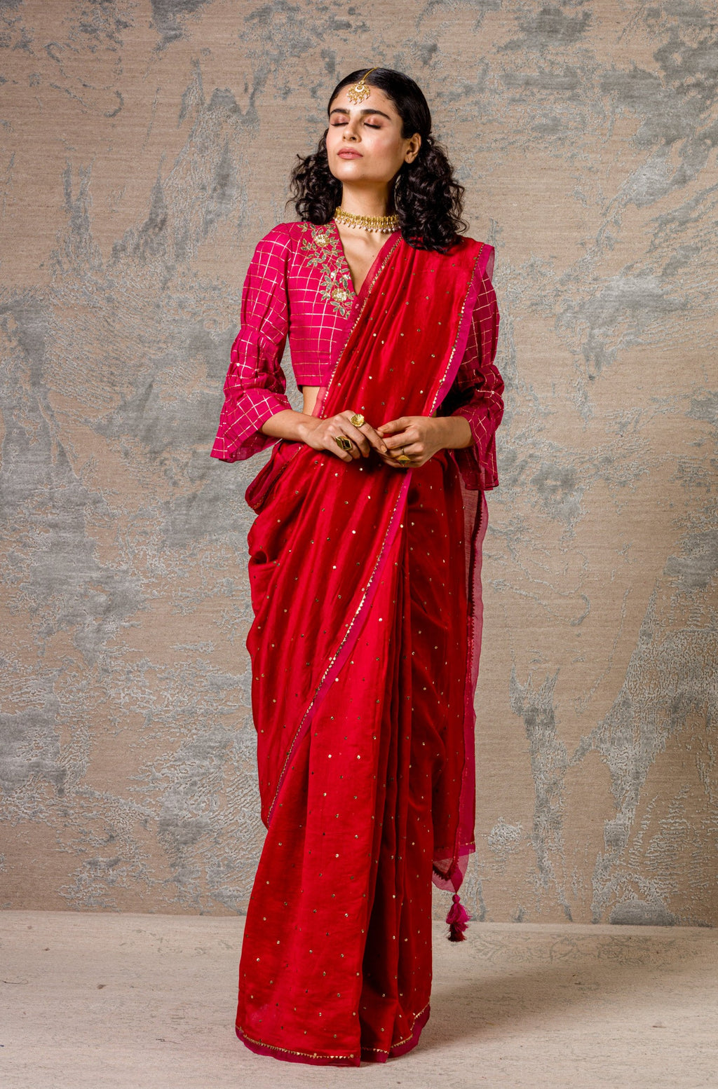 Red Mul-Mukaish Saree