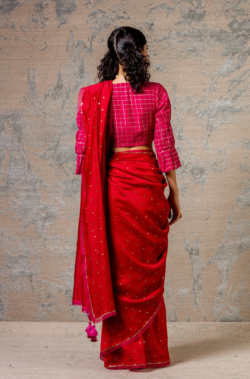 Red Mul-Mukaish Saree