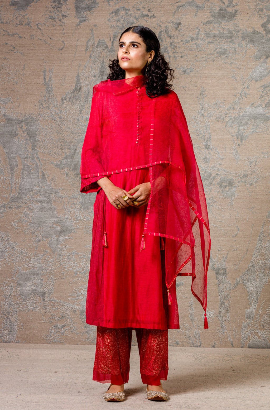 Red Chanderi Kurta Set