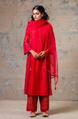 Red Chanderi Kurta Set