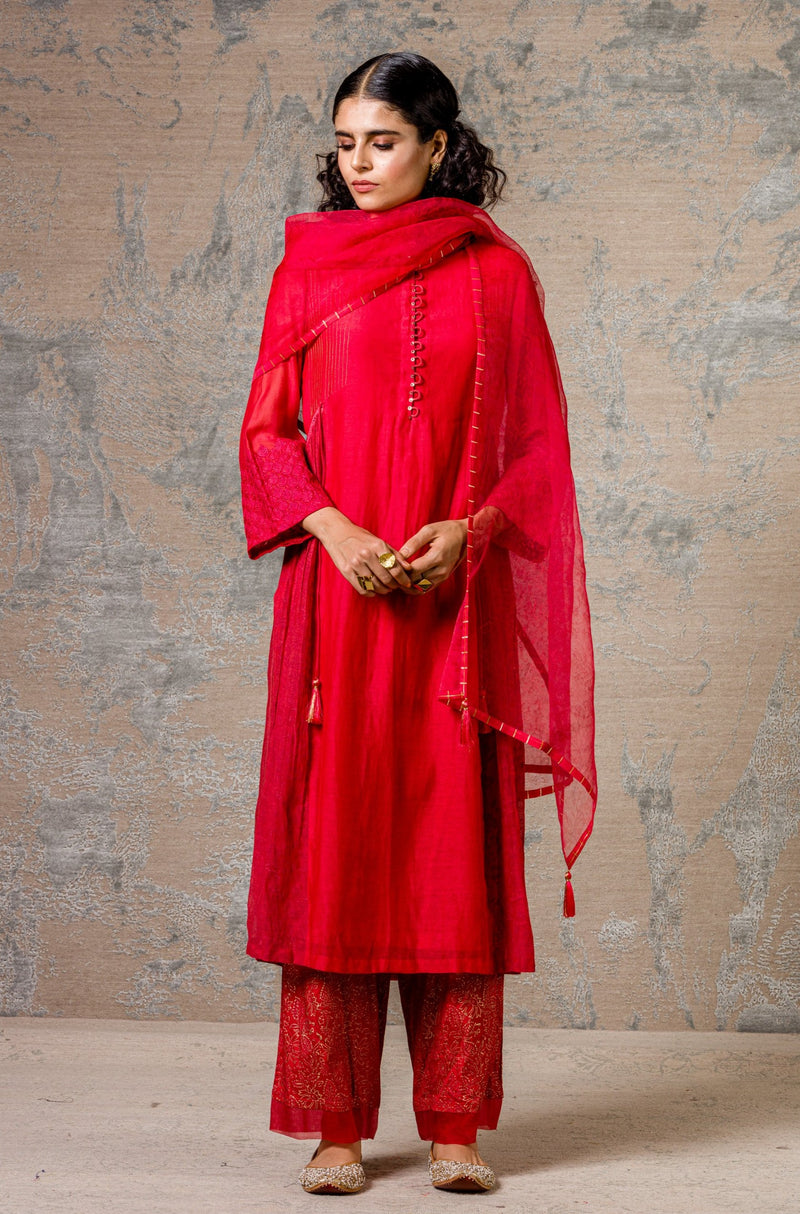 Red Chanderi Kurta Set