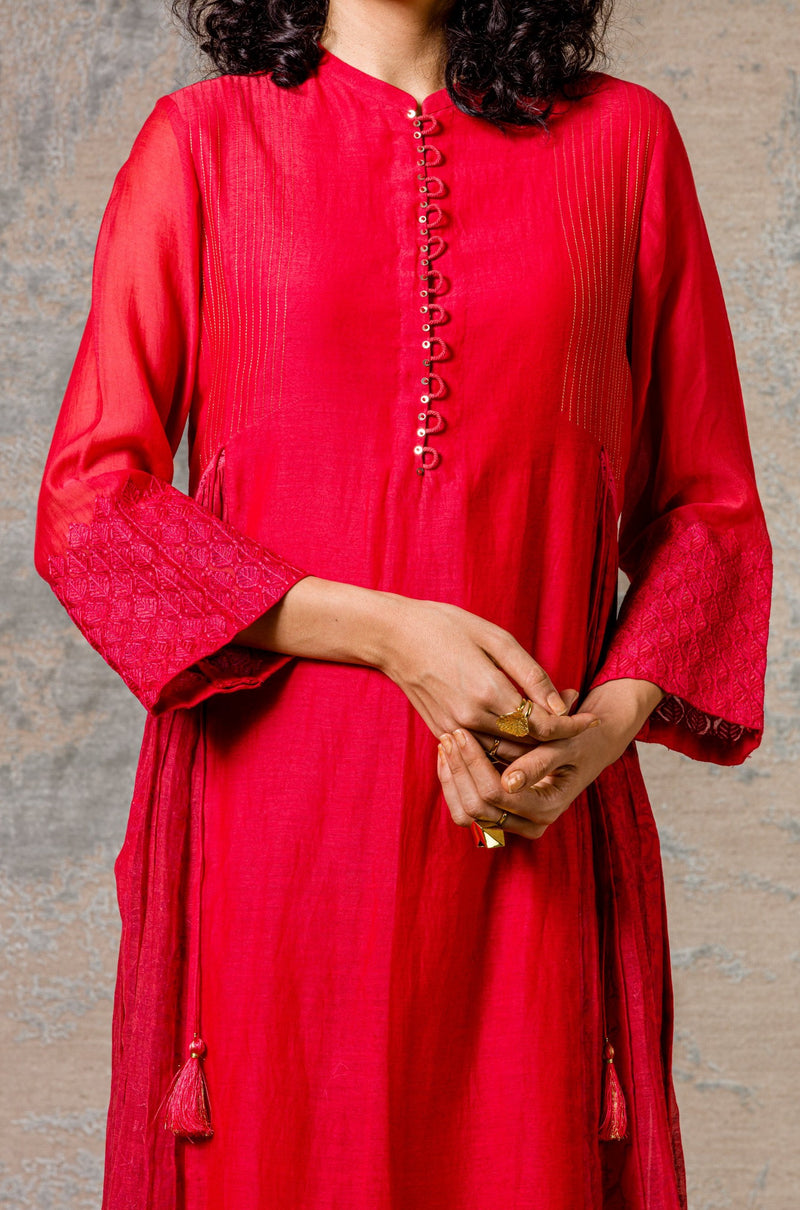 Red Chanderi Kurta Set
