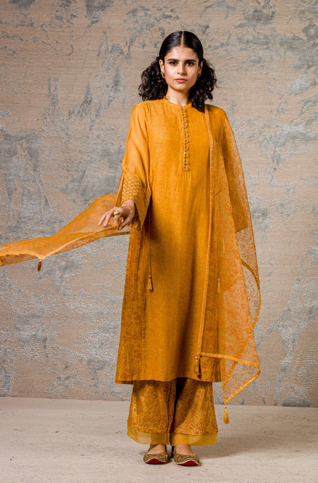 Mustard Chanderi Kurta Set