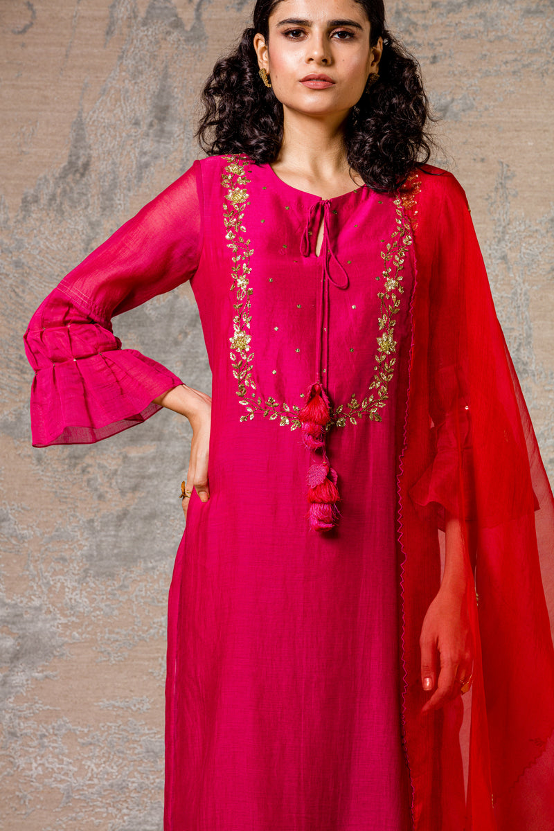 Fuchsia Pink Gota Kurta Set