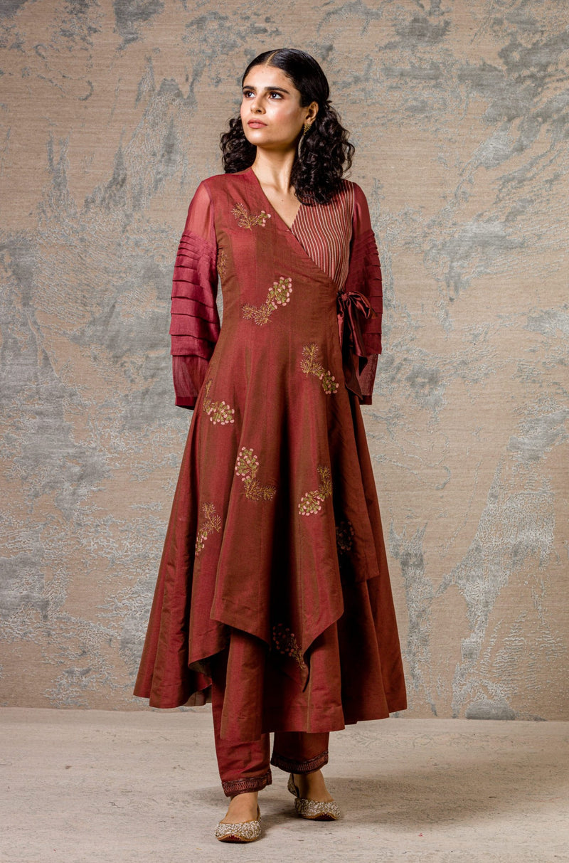 Rust Anarkali with Pants Set