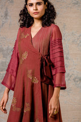 Rust Anarkali with Pants Set