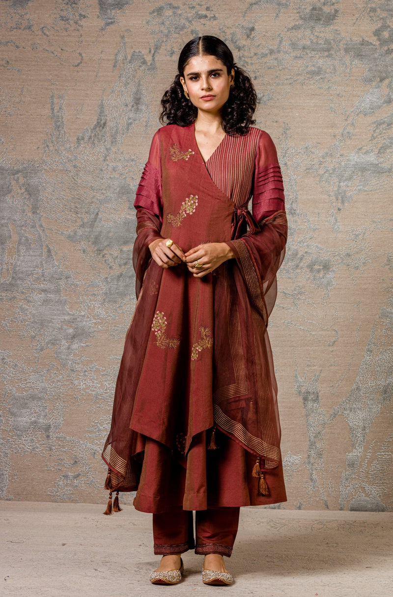 Rust Anarkali with Pants Set