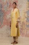 Yellow Chanderi Hand Block Printed Kurta Set