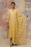 Yellow Chanderi Hand Block Printed Kurta Set