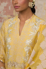 Yellow Chanderi Hand Block Printed Kurta Set