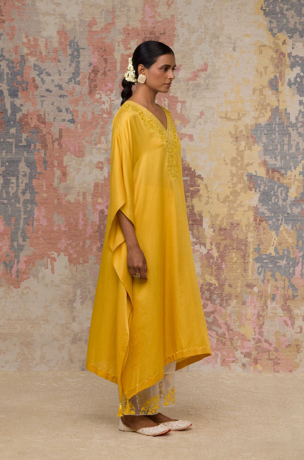 Yellow Cotton Silk Blend kaftan Set