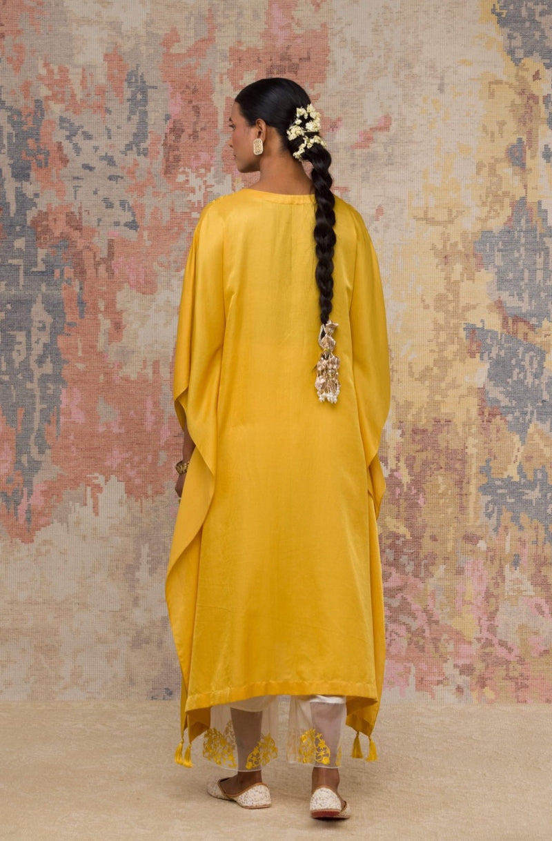 Yellow Cotton Silk Blend kaftan Set