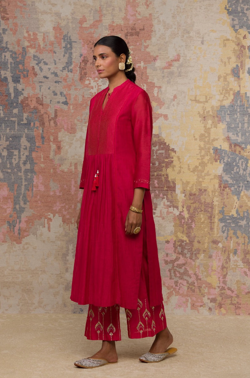 Fuchsia Hand Block Printed Kurta Set