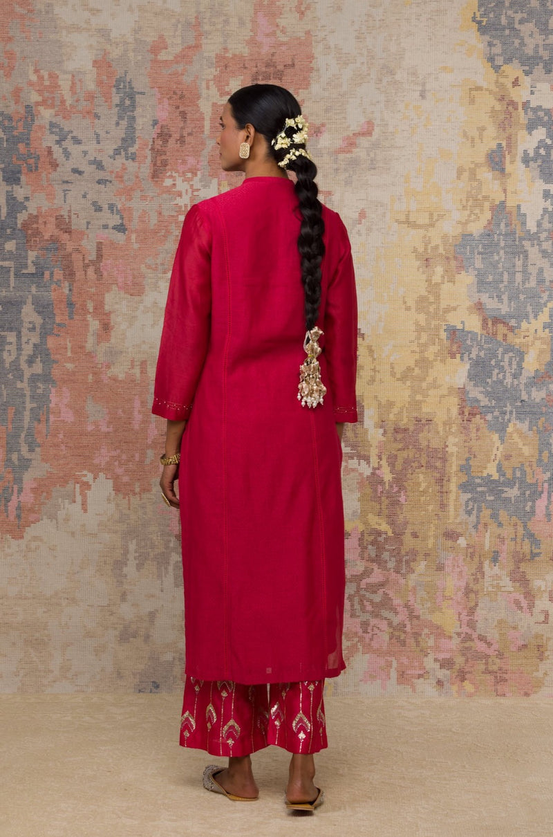 Fuchsia Hand Block Printed Kurta Set