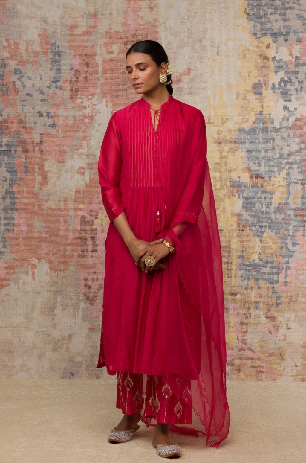 Fuchsia Hand Block Printed Kurta Set