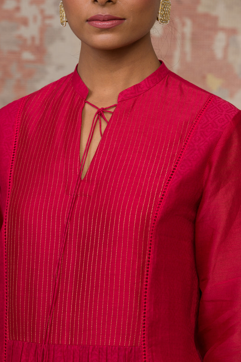 Fuchsia Hand Block Printed Kurta Set