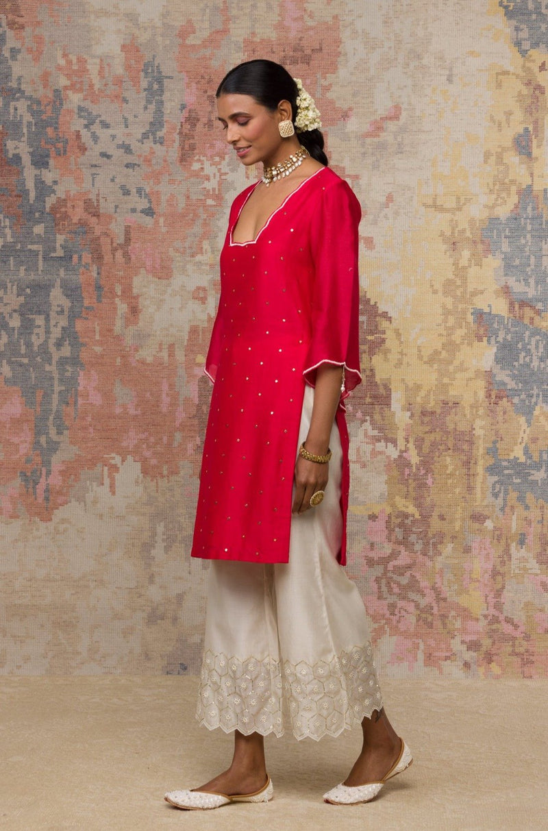 Niki Mehra in Red Mukaish Chanderi Kurta Set