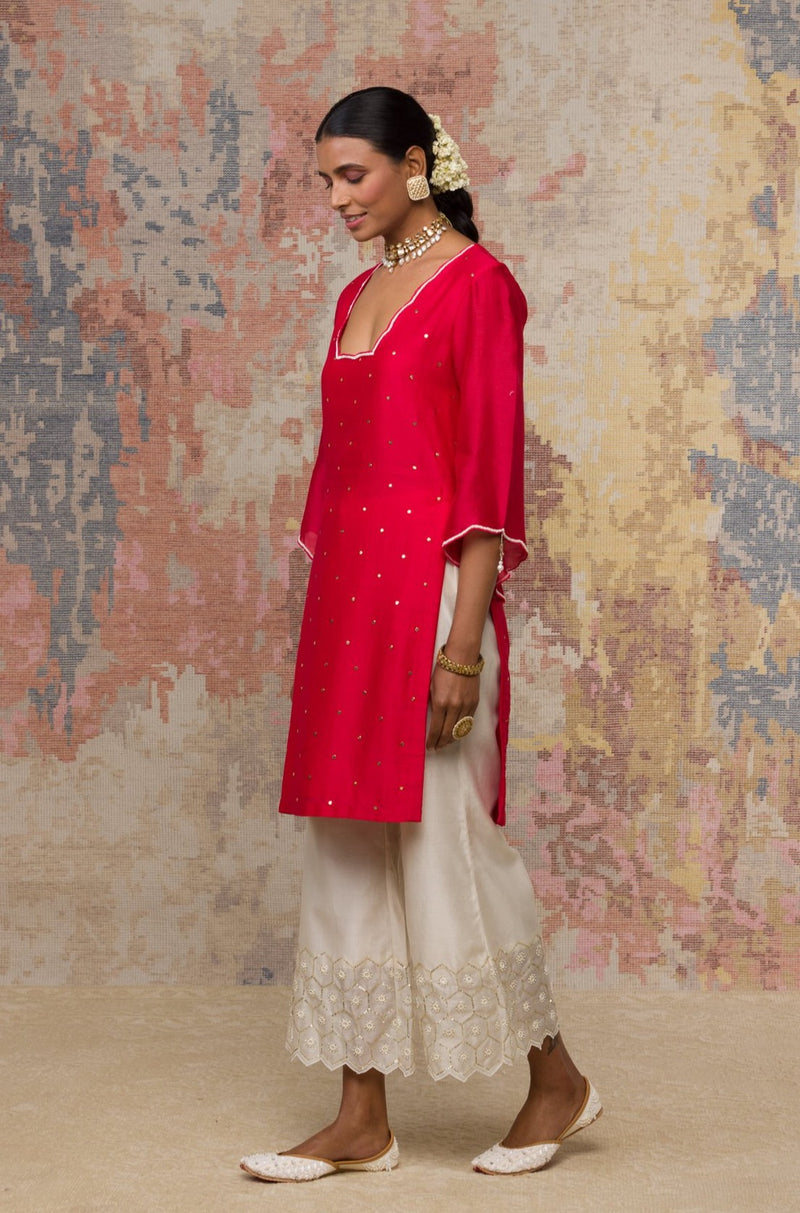 Red Mukaish Chanderi Kurta Set