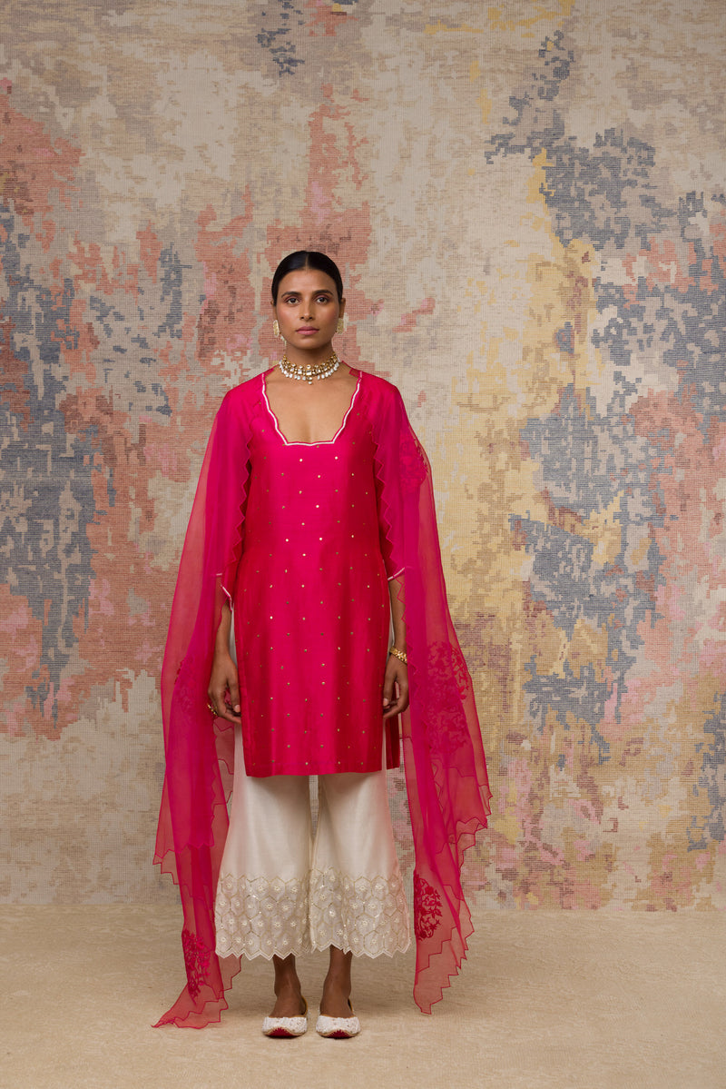 Medha Bahguna In Fuchsia Mukaish Chanderi Kurta Set