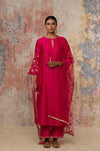 Fuchsia Pink Mukaish Chanderi Kurta Set