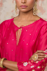 Fuchsia Pink Mukaish Chanderi Kurta Set