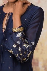 Navy Mukaish Chanderi Kurta Set