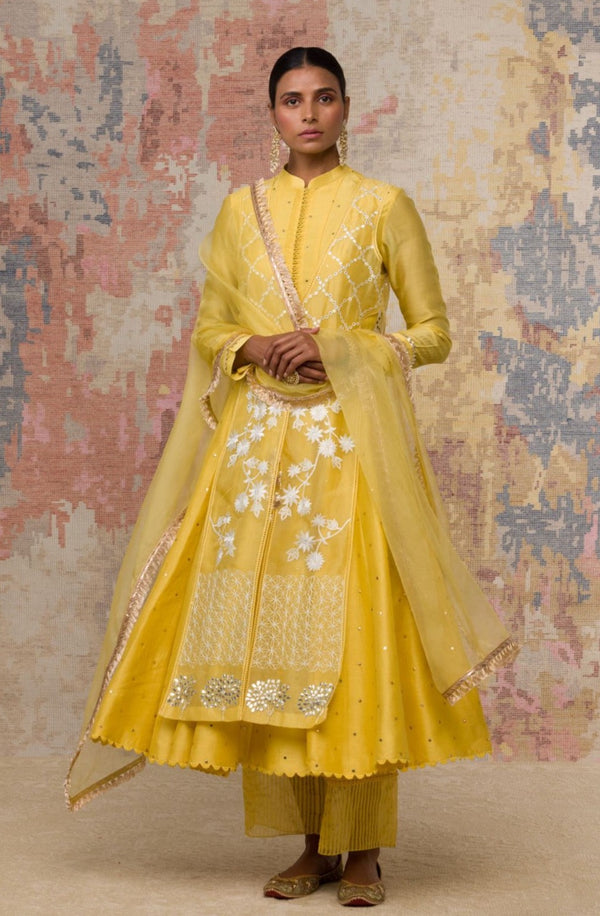 Lemon Yellow Mukaish Anarkali Set (RTS)