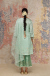Pooja Hegde in Sea Green Cotton Silk Satin Short Kurta Set
