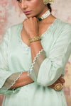 Pooja Hegde in Sea Green Cotton Silk Satin Short Kurta Set