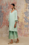 Sea Green Cotton Silk Satin Short Kurta Set