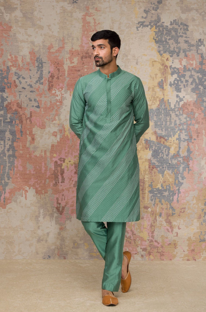 Green Kurta In Cotton Silk Blend Set
