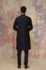Black Block Printed Chanderi Silk Kurta Bundi Set