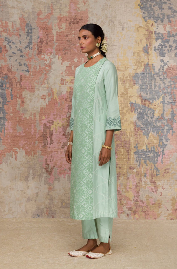 Sea Green Cotton Silk Blend Kurta Set