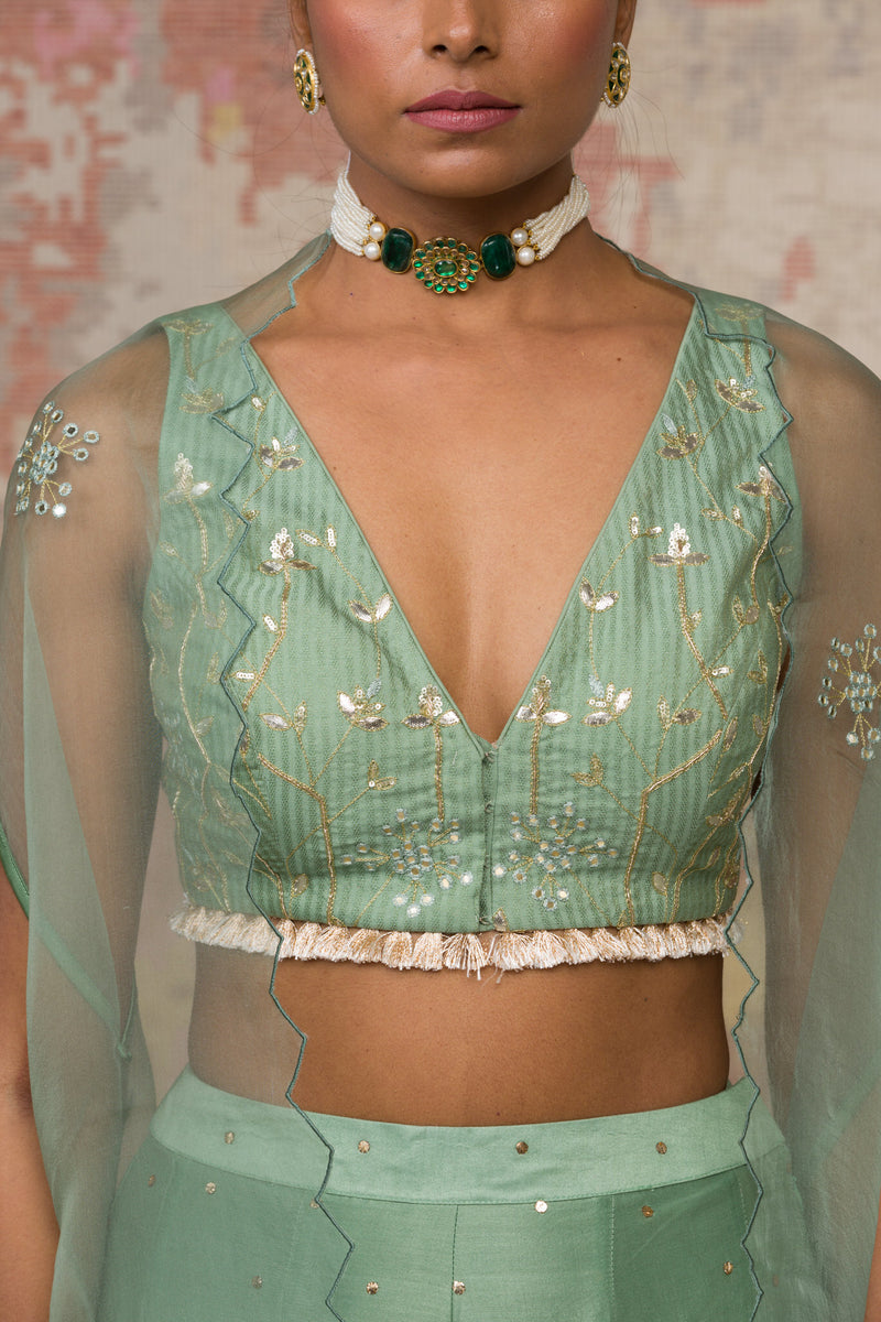 Green Woven Blouse With Sharara