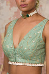 Green Silk Organza Woven Zari Saree
