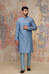 Ash Blue Kurta In Silk Chanderi Set