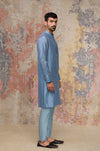 Ash Blue Kurta In Silk Chanderi Set