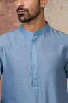 Ash Blue Kurta In Silk Chanderi Set