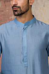 Ash Blue Kurta In Silk Chanderi Set