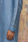 Ash Blue Kurta In Silk Chanderi Set