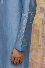 Ash Blue Kurta In Silk Chanderi Set