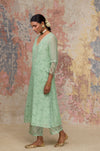 Green Chanderi Hand Block Printed Kurta