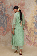 Green Chanderi Hand Block Printed Kurta