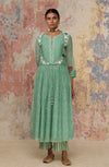 Green Printed Chanderi Anarkali Set