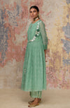 Green Printed Chanderi Anarkali Set