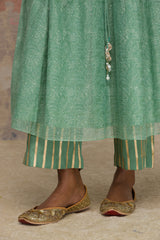Green Printed Chanderi Anarkali Set