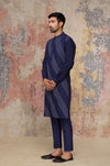 Navy Blue Kurta In Cotton Silk Blend Set