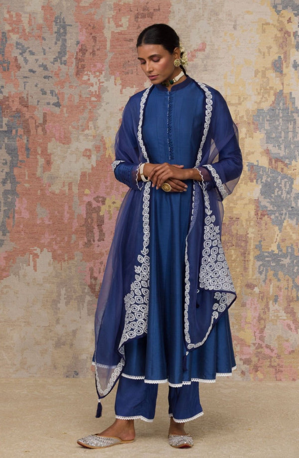 Blue Cotton Silk Blend Anarkali