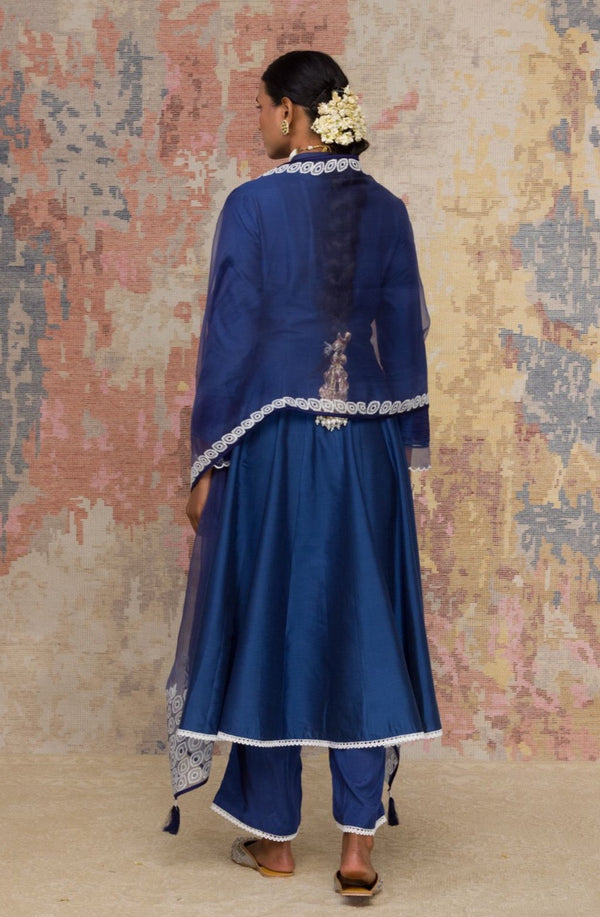 Blue Cotton Silk Blend Anarkali