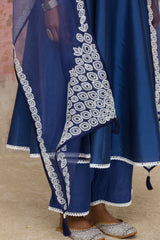 Blue Cotton Silk Blend Anarkali